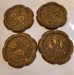 Vintage Syroco Gold Floral Wall Plaques | Set of 4 | Mid Century Décor